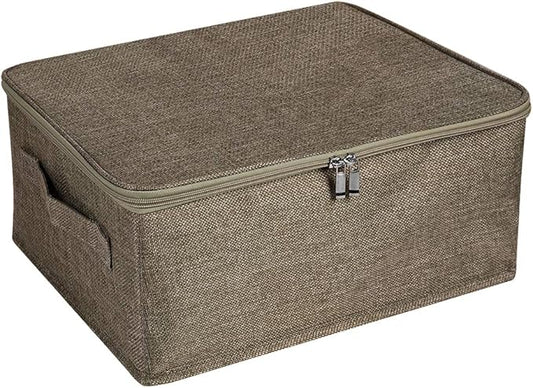 ANMINY Storage Bins with Zipper Lids 13 Qt Lidded Fabric Storage Boxes Baskets Cubes with Handles Collapsible Washable Cotton Linen Closet Shelf Clothes Organizer Containers - Coffee, Small-NeatNest