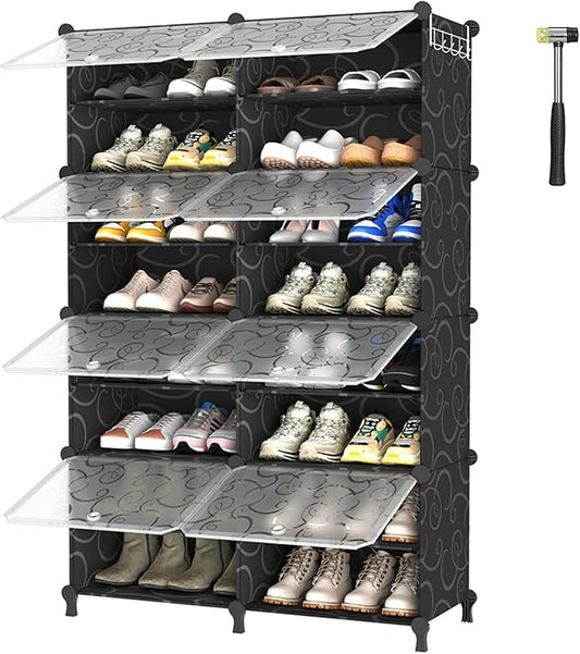 AWTATOS Shoe Rack, 8 Tier Shoe Storage Cabinet with Door, 32 Pair Shoe Organizer Shelves for Closet Hallway Bedroom Entryway, Black-NeatNest