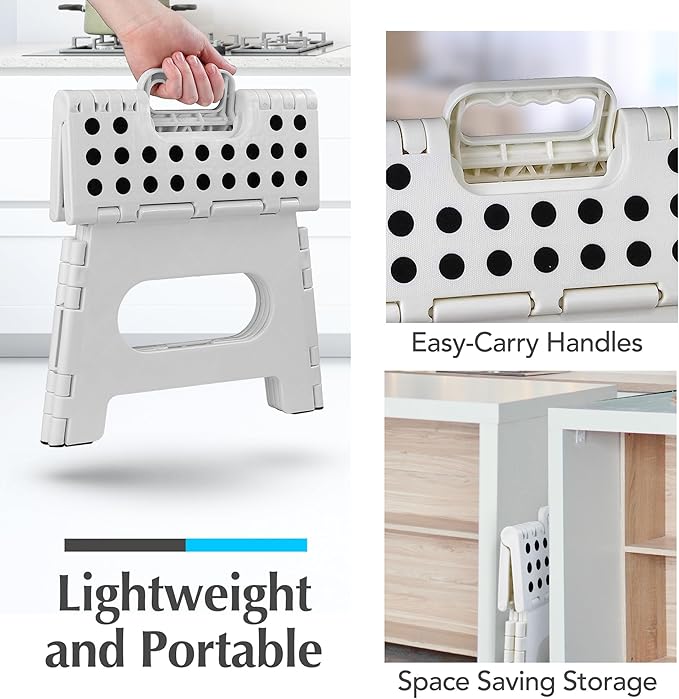 Handy Laundry Folding Lightweight Step Stool - Sturdy Enough to Support Adults and Safe Enough for Kids - Opens Easy with One Flip. Great for Kitchen, Bathroom or Bedroom (White)