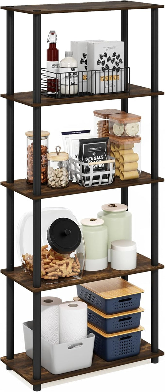 Furinno Turn-N-Tube 5-Tier Multipurpose Shelf Display Rack, Amber Pine/Black-NeatNest