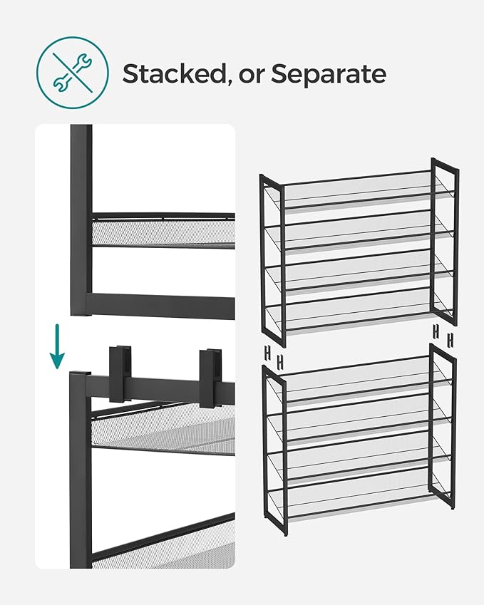 SONGMICS Shoe Rack, 8-Tier Shoe Organizer, Metal Rack for Garage, Set of 2, 4-Tier Stackable Shelf, with Adjustable Flat or Angled Shelves, 32-40 Pairs, Ink Black ULMR08B-NeatNest