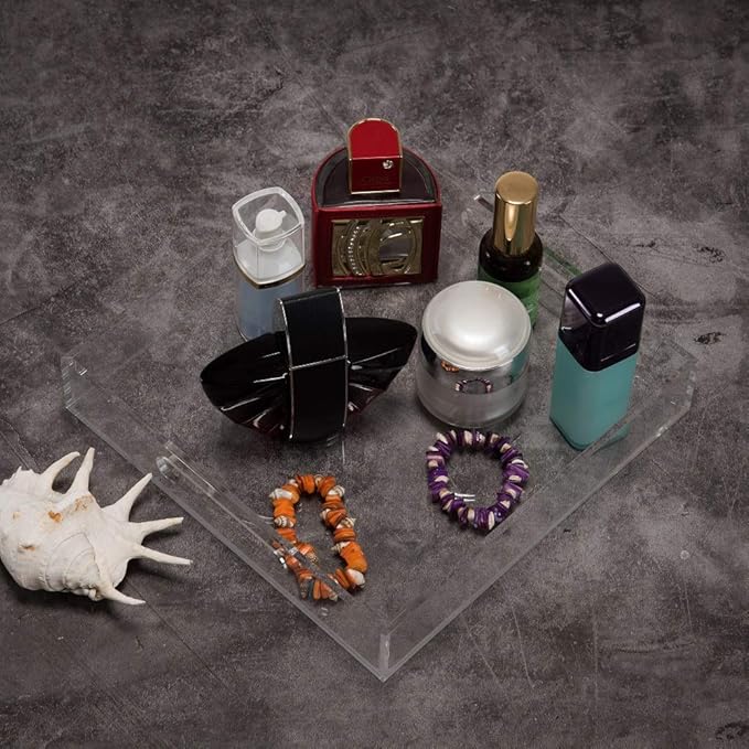 Clear Sturdy Acrylic Serving Tray with Handles - 10x10Inch - Coffee, Appetizer, Breakfast, Butler Tray - Kitchen Countertop & Vanity Table Organizer-NeatNest