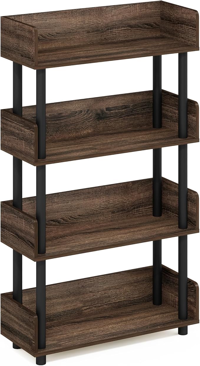 Furinno Turn-N-Tube 4-Tier Multipurposes Display Rack, Open Shelf Rack/Storage with Back & Side Panel, Walnut-NeatNest