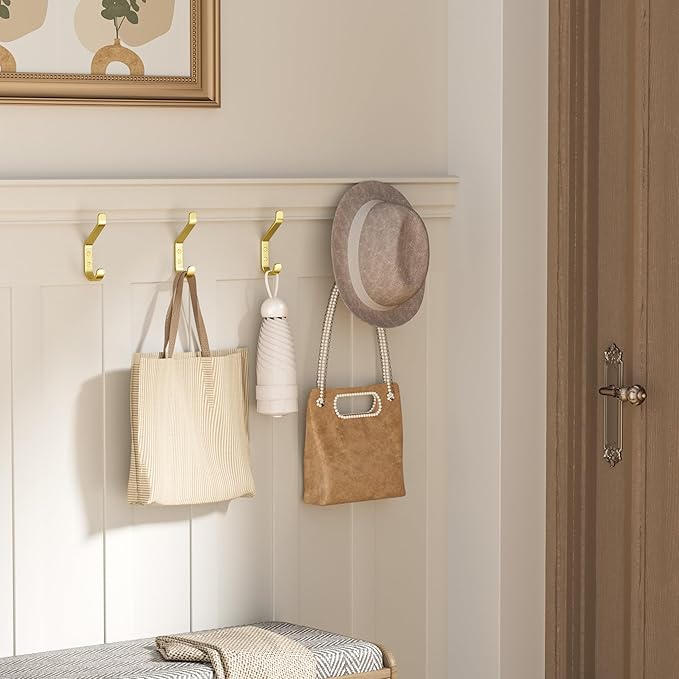 Coat Hooks Wall Mount for Hanging: 20LB Sturdy Hanger for Backpack, Towel, Bag, for Closet, Bathroom, Door, Mushroom, Stainless Gold 4 Pack, 3.75"-NeatNest