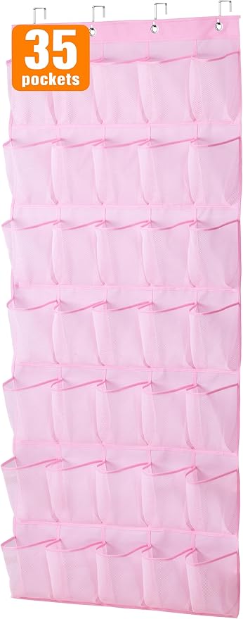 MISSLO 35 Pockets Kids Shoe Organizer for Baby sturdy Oxford Toddler Shoe Rack for Closet Cute Over the Door Shoe Storage Hanging Pink Girl Room Decor-NeatNest