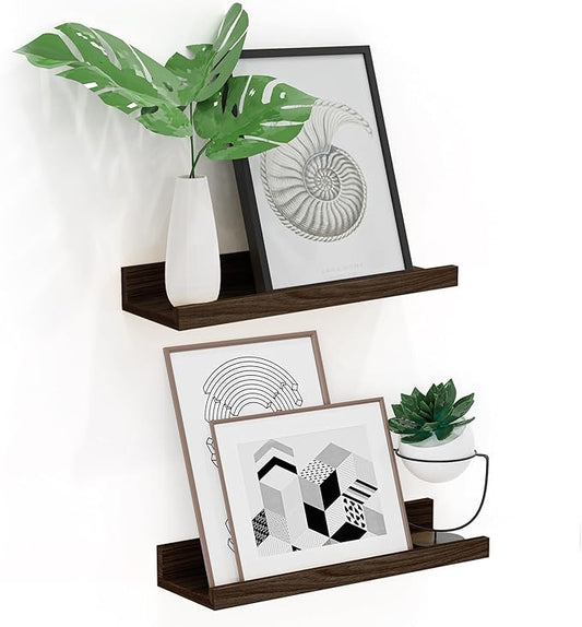 Floating Shelves Wall Mounted Set of 2,Wall Shelves for Decor Storage 15.7 Inch, Wall Mounted Wood Shelves for Bedroom, Living Room, Bathroom, Kitchen, Office, Walnut-NeatNest