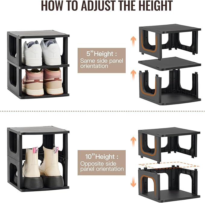 TRZZ 8-Tier Small Shoe Rack, Vertical Narrow Stackable Organizer with Removable Partition, Efficient Shoe Storage for Closet, Entryway, and Small Spaces (Black)-NeatNest
