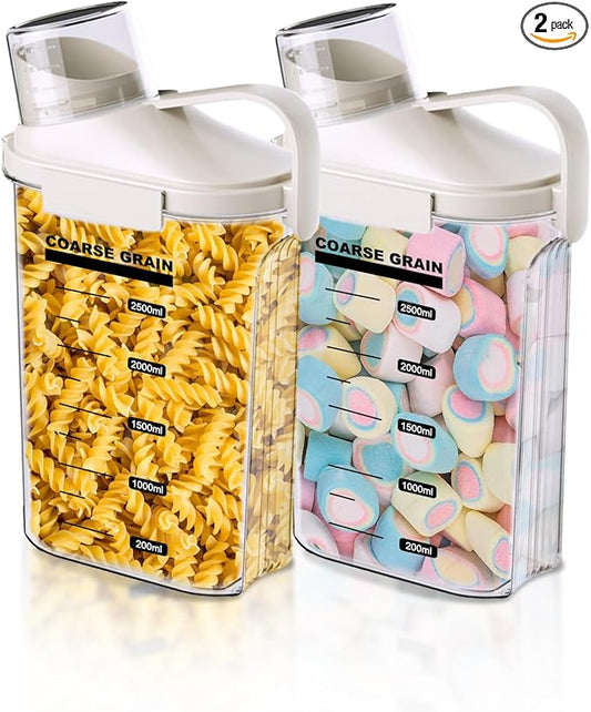 2-Pack Airtight Cereal & Dry Food Storage Containers, BPA-Free Plastic Rice Containers with Lids & Measuring Cup, Kitchen & Pantry Organization for Dry Pet Food, Flour, Grain, Nuts, Snacks, White-NeatNest