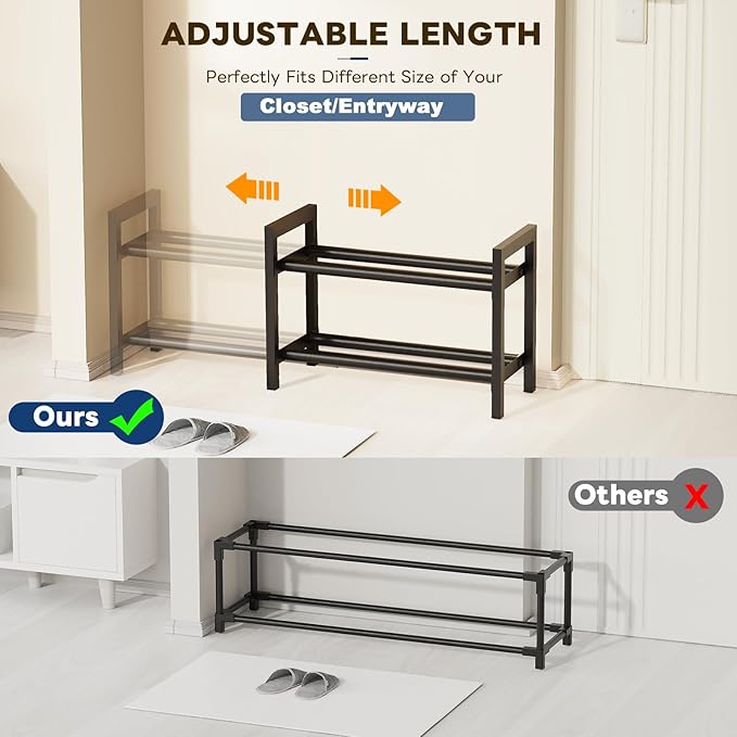 Mavivegue Expandable Shoe Rack, 2-Tier Adjustable Shoe Organizer, Shoe Shelf for Closet, Entryway, Front Door-NeatNest