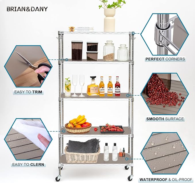 BRIAN & DANY Wire Shelf Liner 14" X 36", Heavy Duty Shelf Liners for Wire Shelving, Waterproof Protector Mats, Set of 5, Charcoal-NeatNest