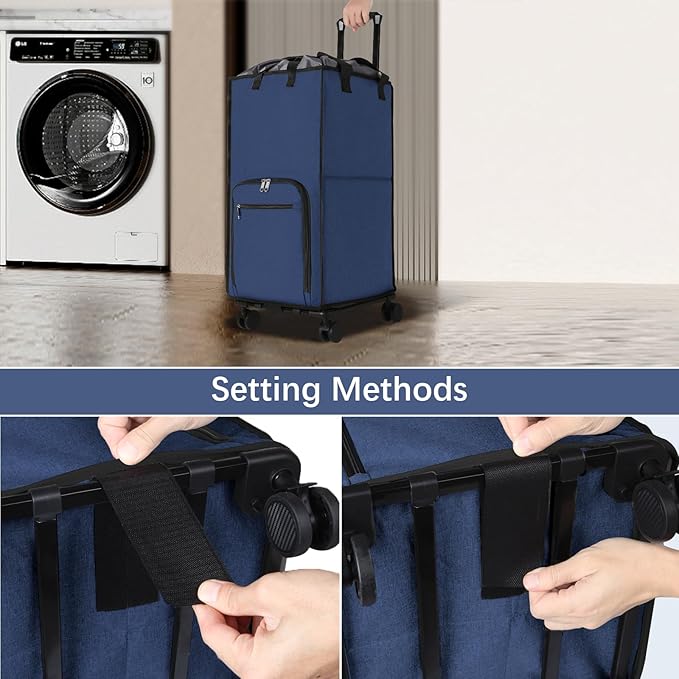 Bukere Extra Large Rolling Laundry Basket with Wheels, 90L Freestanding Collapsible Laundry Hamper Bag for Clothes Storage, Removable Wheeled Cart for College Dorm Apartment Laundry Room Bathroom-NeatNest