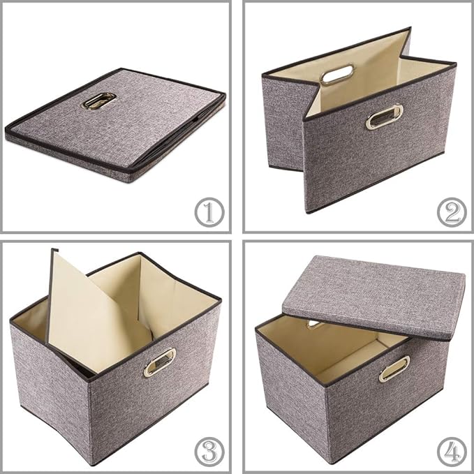PRANDOM Large Collapsible Storage Containers with Lids [5-Pack] Linen Fabric Foldable Storage Bins Boxes Organizer Baskets Cube with Cover for Home Bedroom Closet Office Nursery (17.7x11.8x11.8)-NeatNest
