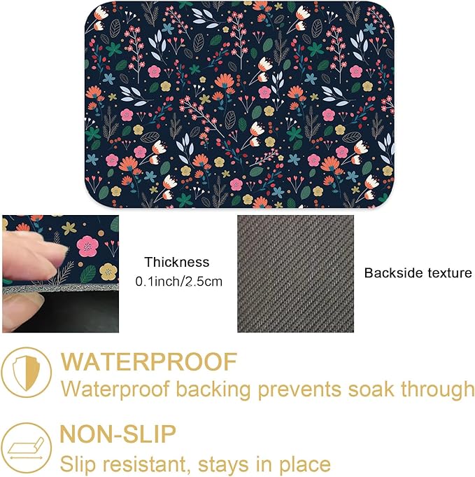 Cute Flower Dish Drying Mats Super Absorbent Dish Drainer Rack Pad Non-Slip Drying Mat for Kitchen Counter, 24"x16"-NeatNest