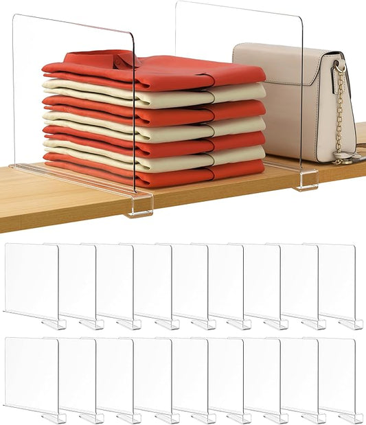 HBlife 12 Inches Tall [Extra Tall Version] Clear Shelf Dividers, 18 Pack Purse Organizer for Closet Perfect for Handbags, Acrylic Bookshelf for Organization-NeatNest
