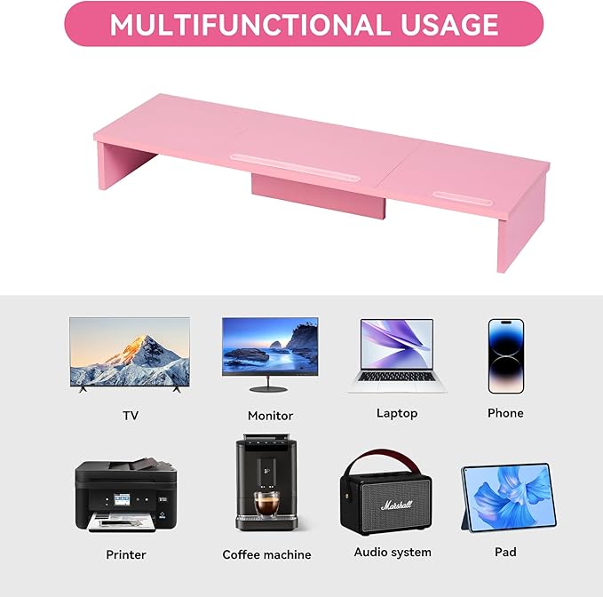 Dual Monitor Stand Riser with Phone Tablet Holder, 35.8in Large Monitor Stand for Desk, Computer Monitor Stand for 2 Monitors, Desk Shelf for Top of Desk, Desktop Organizer for Laptop, Printer, TV