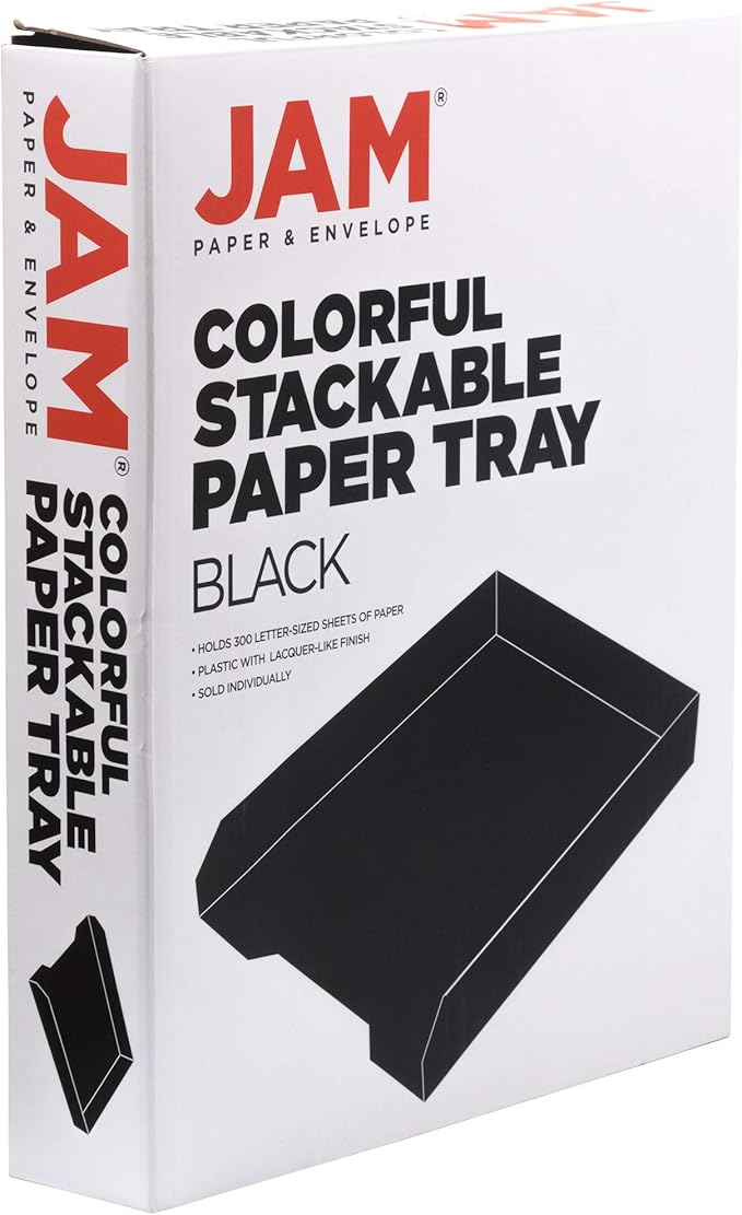 JAM PAPER Stackable Paper Trays - Black - Desktop Document, Letter, & File Organizer Tray - Sold Individually-NeatNest