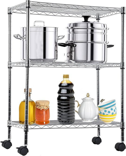 3 Tier Shelf Organizer Kitchen Shelving Bathroom Organizer Metal Wire Shelving Unit Height Adjustable, Bathroom Storage Shelves Laundry Room Storage Shelves, 23x13x32 in, 450 Lbs Capacity
