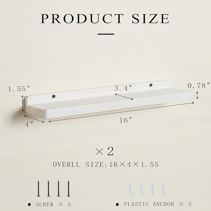 Freezing point Floating Shelves for Wall Set of 2 Natural Wood 16Inch Wall Shelf Decor Plant Display Collectibles Mounted Kitchen Bathroom Bedroom Corner Decorative Storage Stand White-NeatNest
