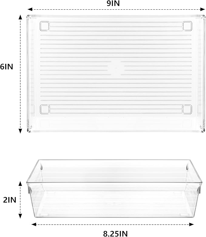 Backerysupply Clear Plastic Drawer Organizer Tray for Vanity Cabinet (9"×6"×2" Set of 4) For Office Bathroom Makeup Drawers-NeatNest