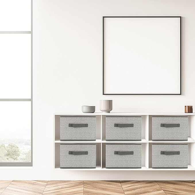 DAYARD Fabric Bins [3-Pack], Foldable Cube Baskets Storage Boxes for Shelves, Closet, Bookshelf, Nursery Organizer Containers, 11 x 11 x 8 inch Grey-NeatNest