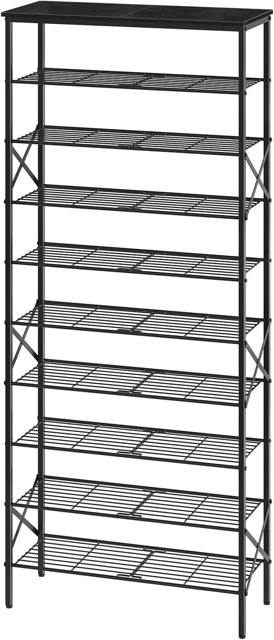 10 Tier Shoe Rack, Large Capacity Shoe Storage Organizer Holds 40 Pairs, Sturdy and Stable, for Entryway, Hallway, Closet, Dorm Room, Black SS10BB