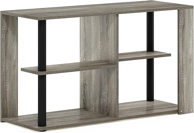 Furinno Romain Narrow End Table with Shelves, French Oak/Black-NeatNest
