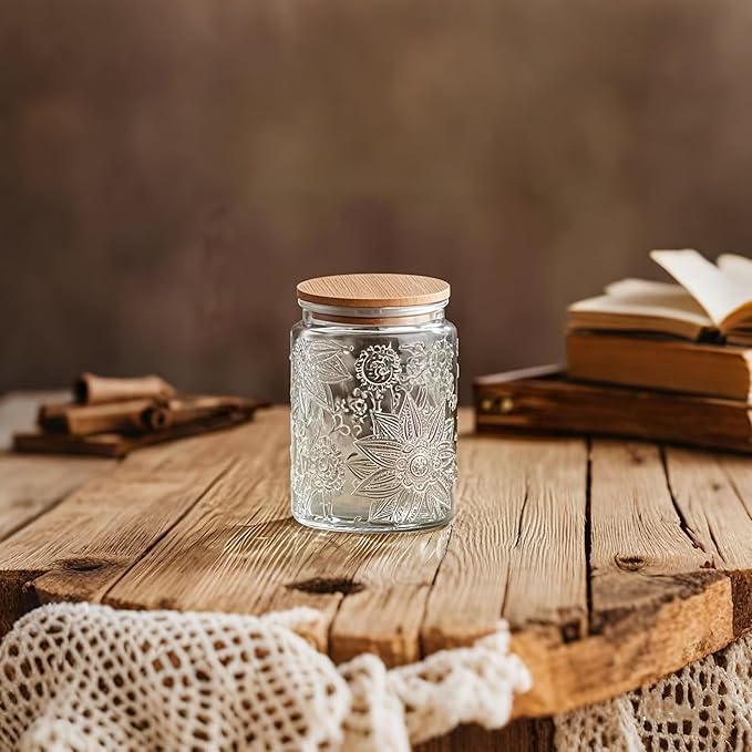 2 Pack Glass Storage Jar with Bamboo Lid, 23.7 FL Oz Kitchen Glass Food Storage Containers for Candy, Coffee Tea Beans, Oats,Flour, Grains