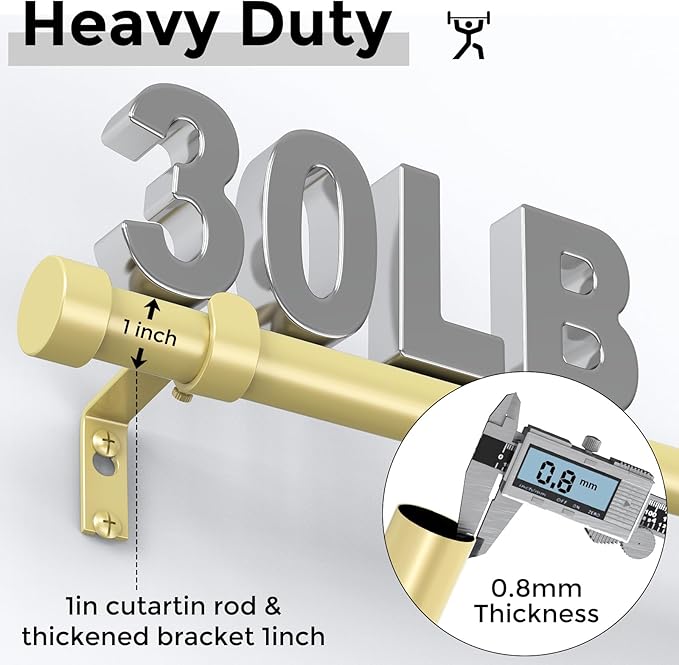 2 Pack Gold Curtain Rods for Windows 48 to 84 Inch(4-7 Feet),1" Diameter Drapery Rods with Modern Style End Cap Finials,Size:36-88 Inch