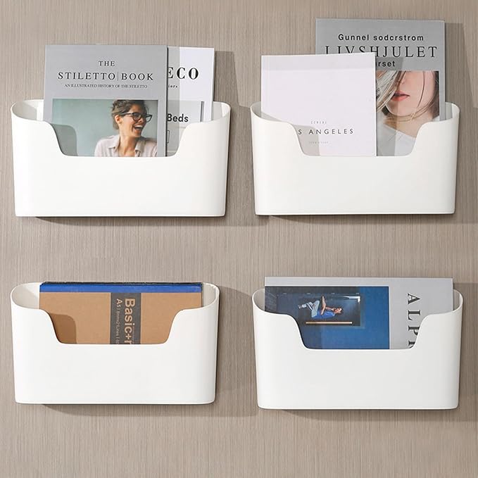 2 Pack Wall Mount Folder Holder File Organizer, Cabinet Door Organizer No Drilling File Holder Hanging File Mail Organizer Magazine Storage for Office Kitchen Bathroom Bedroom Garage