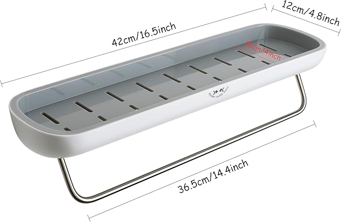 Shower Caddy Multipack (2) - Wall Mounted - with Towel Bar - Extra Strong Self Adhesive - No Drilling - Easy Drainage - Stylish and Space Saving - Rustproof (White/Gray)