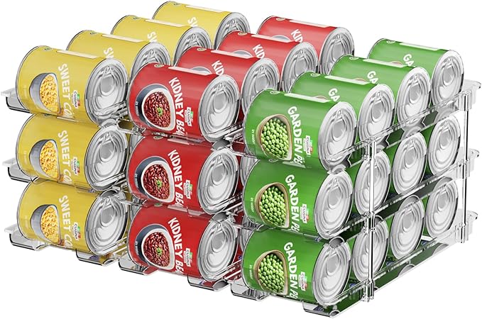 Can Organizer For Pantry,3 Sets 3 Tiers Pantry Organizers And Storage, Pantry Organizer for Fridge 36 Standard and Tall Cans Rack Automatic Rolling Stackable Canned Food Organizer, Clear-NeatNest