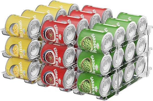 Can Organizer For Pantry,3 Sets 3 Tiers Pantry Organizers And Storage, Pantry Organizer for Fridge 36 Standard and Tall Cans Rack Automatic Rolling Stackable Canned Food Organizer, Clear-NeatNest