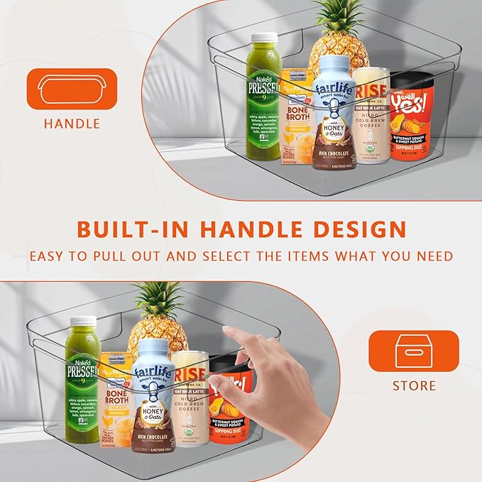 MOONEDGE Cube Storage Organizers Bins – Clear PET Storage Containers with Handles, Stackable Pantry & Closet Organizers for Kitchen, Bathroom, Laundry Room & Under-Sink Storage (4 Pack)-NeatNest