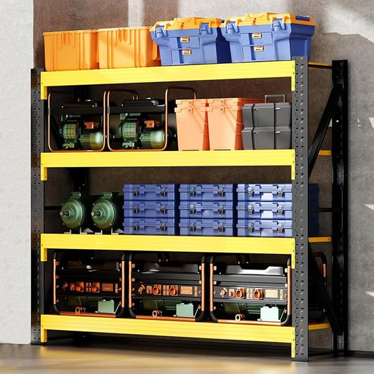 48" W Garage Shelving,4-Tier Heavy Duty Storage Shelves Unit with Adjustable Metal Shelf for Warehouse,Basement,Workshop,4200LBS,48" W x 24" D x 79" H,Black&Yellow-NeatNest