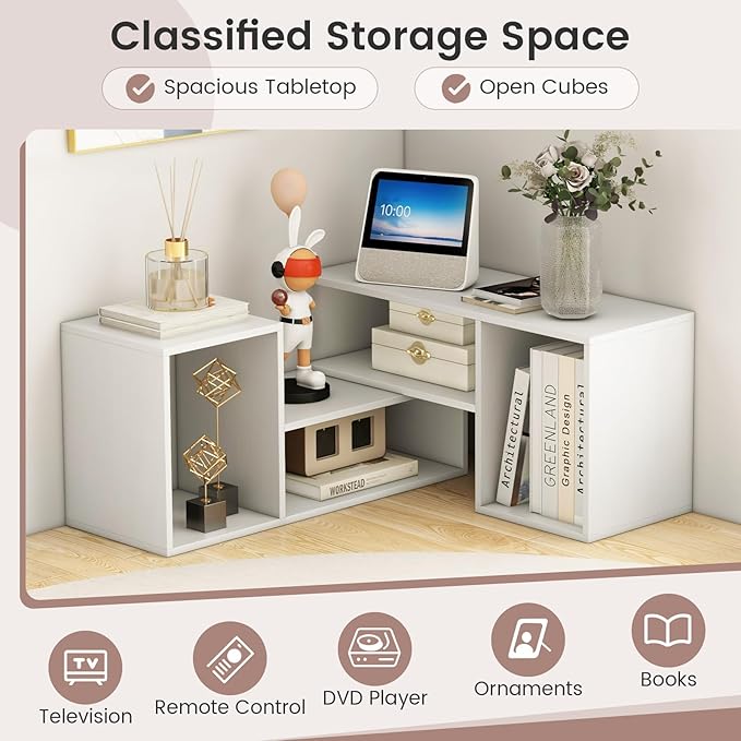 Giantex Bookshelf TV Stand for TVs up to 55", 2 Pieces Free-Combination Entertainment Center with Storage Cubes, Modern Media TV Console Table, Open Storage Bookcase for Living Room, Bedroom (White)-NeatNest