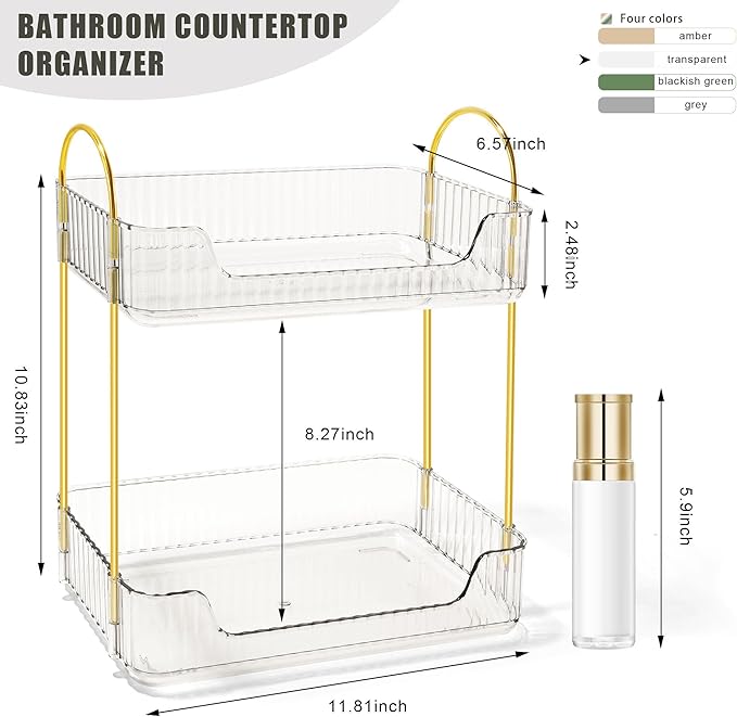 Bathroom Counter Organizer Countertop Storage Skincare Countertop Makeup Organizer Cosmetics Skincare Organizers Holder for Perfume-Clear-golden pole-NeatNest