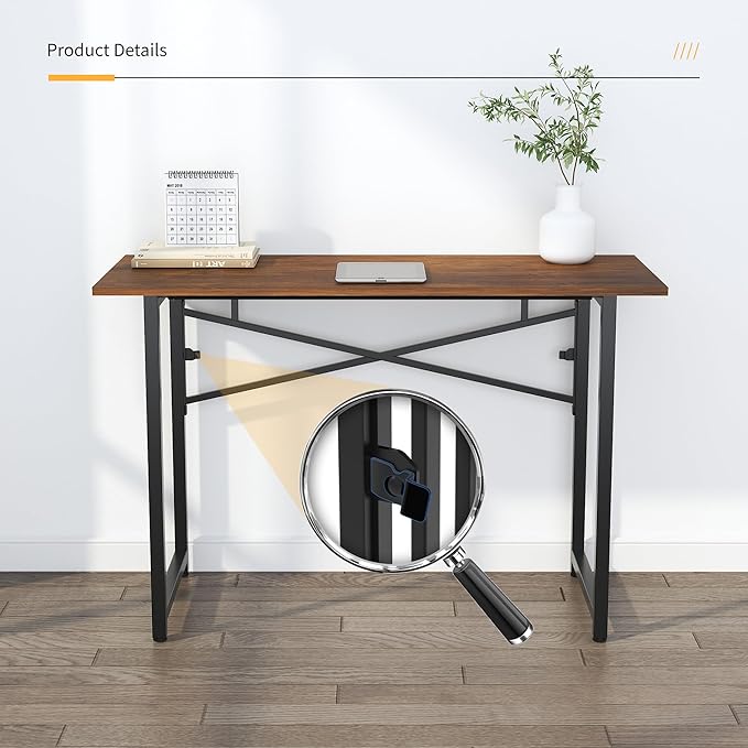 47 inch Folding Desk No Assembly Required, Writing Gaming Computer Camping Table, Home Office Desk, Mahogany-NeatNest