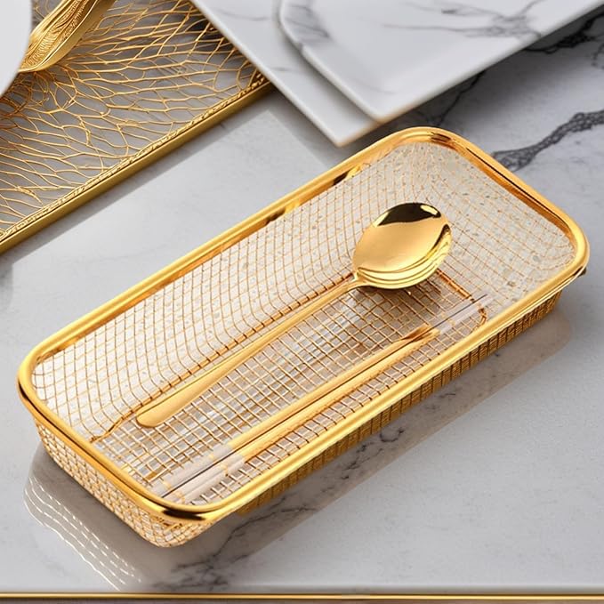 4-Pack Gold Flatware Organizer - Sturdy Mesh Design, Dishwasher-Safe & Easy-Clean Utensil Holder, Silverware Container Drawer Storage-NeatNest