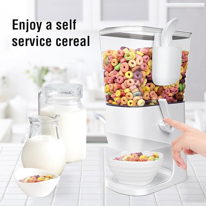 Cereal Dispenser Countertop With Bowls and Spoons Cereal Containers Storage for Pantry Snack Organizer Dry Food Storage Container with Lid for Kitchen Organization Oatmeal Nut Granola（1pcs White）-NeatNest