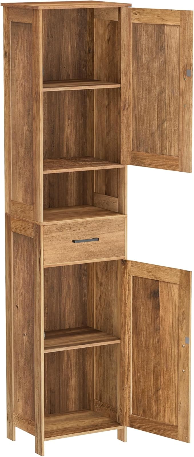 Homhedy 67" H Tall Bathroom Storage Cabinet with 2 Barn Doors and 1 Drawer, Narrow Storage Unit, Adjustable Shelves, Floor Cabinet for Bathroom, Living Room, Entryway, Kitchen, Rustic Walnut, (15.7"W)