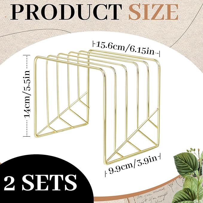 Tandefio 2 Pcs Metal Letter Sorter, 5 Slot Gold Magazine File Holder Desktop File Sorter Organizer File Storage Rack Newspaper Incline File Folder for Mail, Document, Record and Desk Accessories