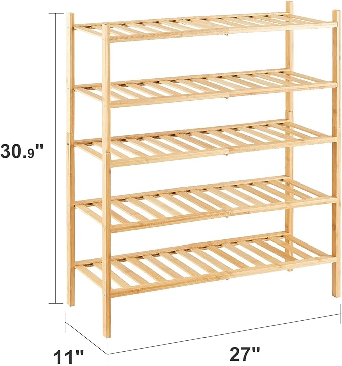 5-Tier Bamboo Shoe Rack for Entryway, Stackable | Heavy Duty | Multi-Function, Free Standing Shoe Racks for Bedroom Hallway Closet-NeatNest