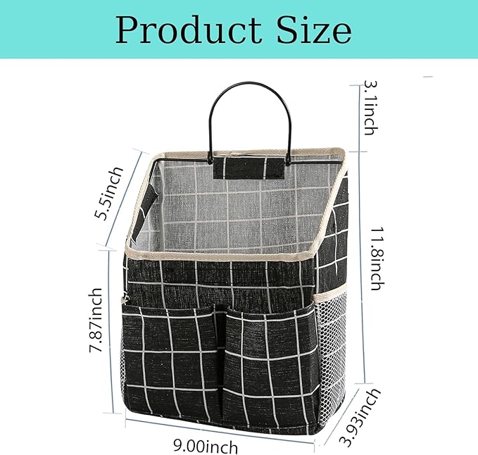 2pcs Wall Hanging Storage Bag,Wall Hanging Organizer Bags with Pockets, Wall Organizer Storage for Dormitory Bathroom Bedroom Kitchen(Black Grid)-NeatNest