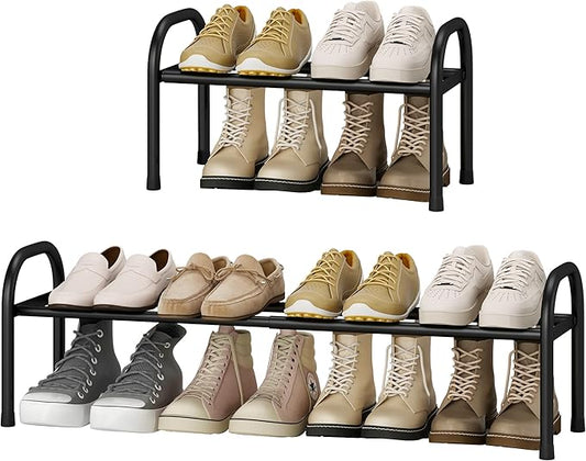 STO STO Expandable Shoe Organizer, 1-Tier Metal Shoe Rack for Closet, Up to 8 Pairs Adjustable Storage for Front Door Entrance, Free Standing Organizer for Entryway, Black-NeatNest
