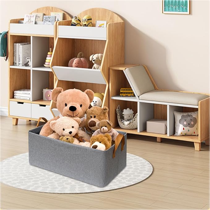 4 Pack Closet Cloth Storage Bins for Shelves,Medium Storage Baskets for Shelves, Fabric Bins for Closet organization with Handles（ Gray 15''L x 10.2''W x 7.5''H）-NeatNest