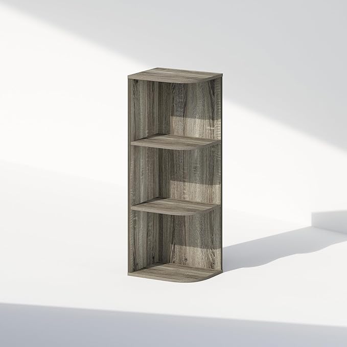 Furinno Reed 3-Tier Space Saving Corner Storage Display Shelf, French Oak-NeatNest