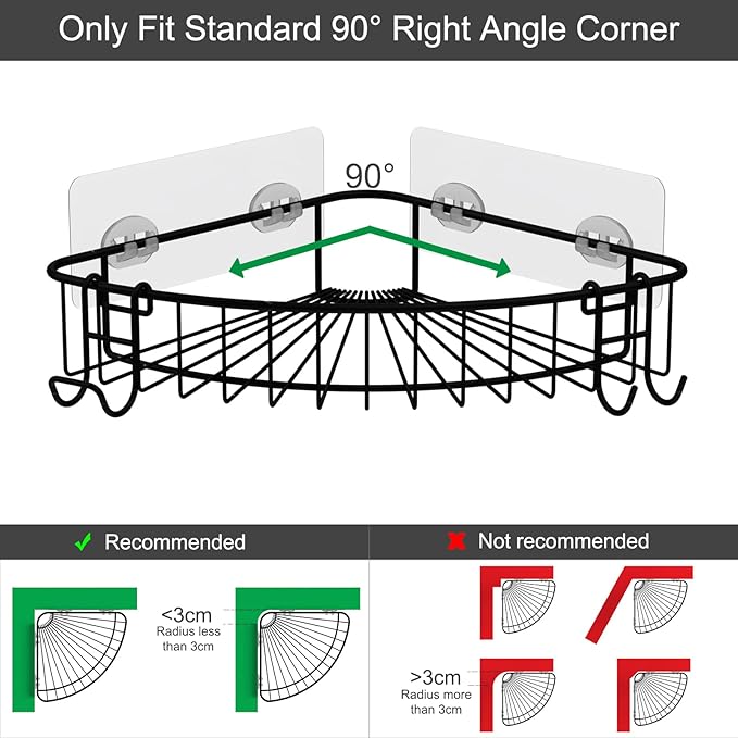 Shower Shelf for Inside Shower, Corner Shower Shelf, Shower Corner Caddy, Adhesive Shower Caddy, Shower Wall Caddy, Stainless Steel Shower Caddy Suction No Drill Bathroom Storage 2 Pack Black