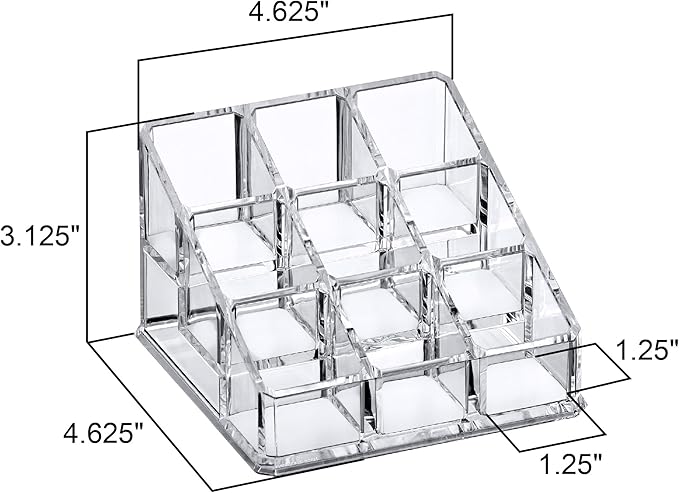 Amazing Abby - Glamour - 2-Pack 9-Slot Acrylic Nail Polish Organizer, Lipstick Holder, Lip Gloss Organizer, Cosmetic Storage Display, Perfect Storage Solution for Drawer, Vanity, Bathroom, and More-NeatNest