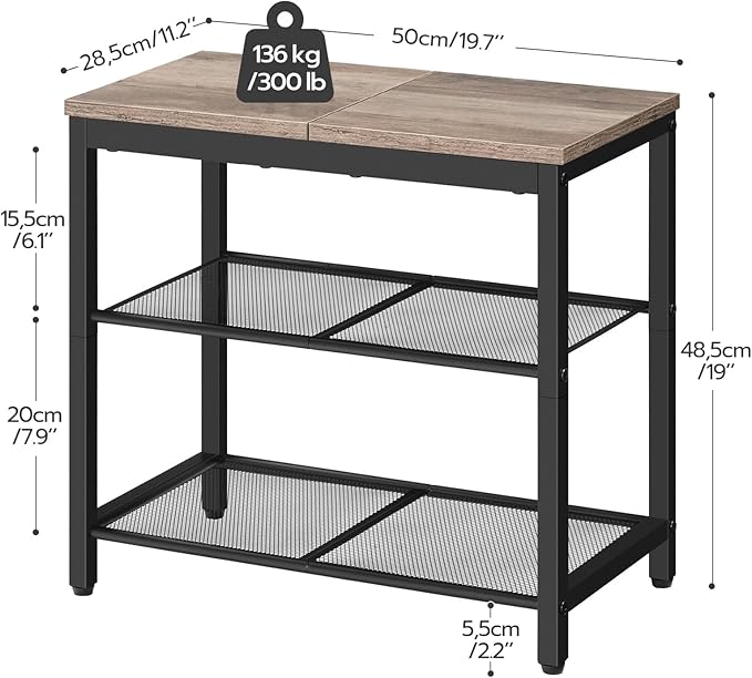 HOOBRO Shoe Bench, 3-Tier Shoe Rack, Industrial Shoe Organizer Storage Bench, 19.7 inches Entry Bench with Mesh Shelves, for Entryway, Living Room, Hallway, Easy Assembly, Greige BG50HX01-NeatNest