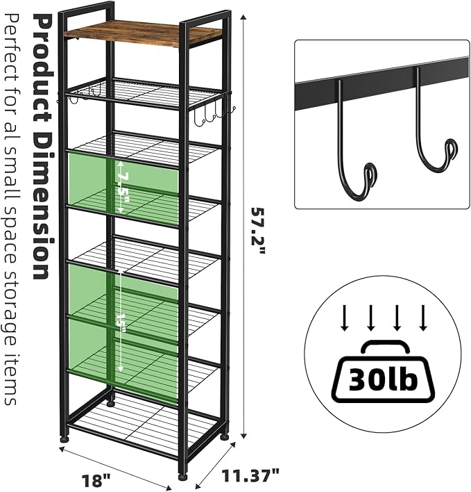 Simple Trending 8 Tiers Shoe Rack 16 Pairs Tall Wooden Plank Shoe Shelf with Hooks for Closet Entryway Organizer Sturdy Free Standing Shoe Storage Cabinet，Black-NeatNest